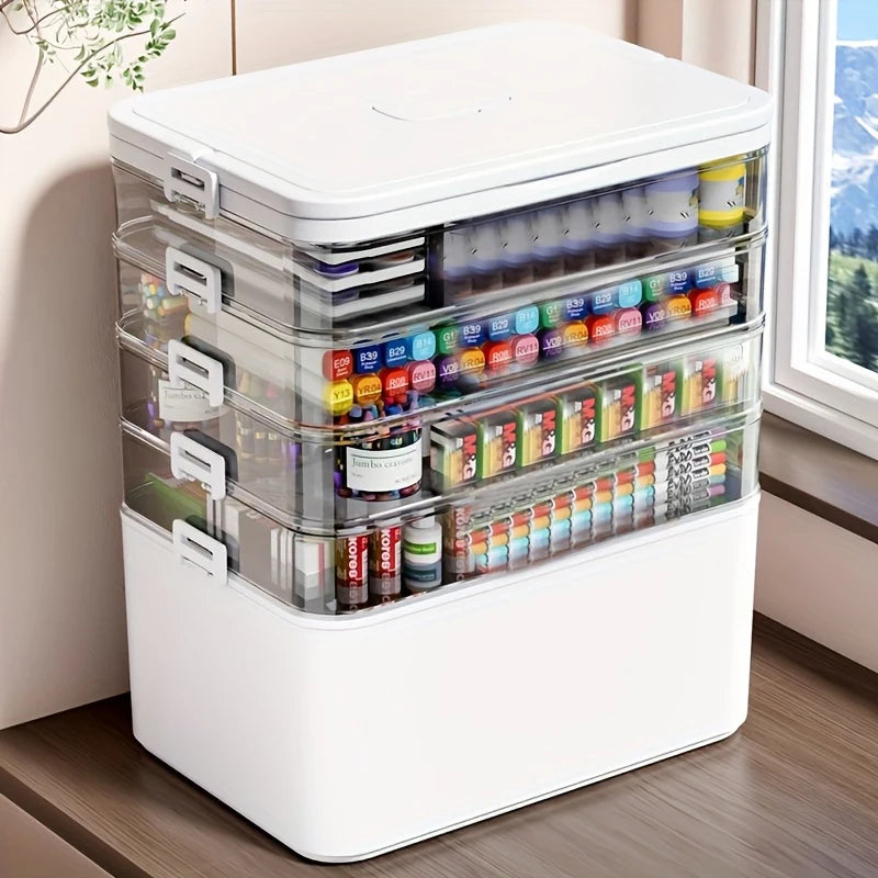 Multifunctional Multi-Layer Storage Box with Handle, Large/Extra-Large Size - for Stationery Storage, Sewing Supplies Storage, Office Supplies, Durable Waterproof Medicine Box/Medicine Case, Storage Box with Separate Small Me