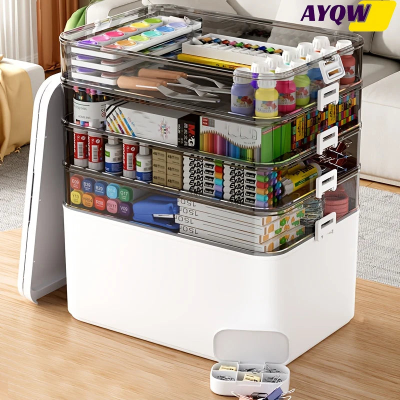 Multifunctional Multi-Layer Storage Box with Handle, Large/Extra-Large Size - for Stationery Storage, Sewing Supplies Storage, Office Supplies, Durable Waterproof Medicine Box/Medicine Case, Storage Box with Separate Small Me