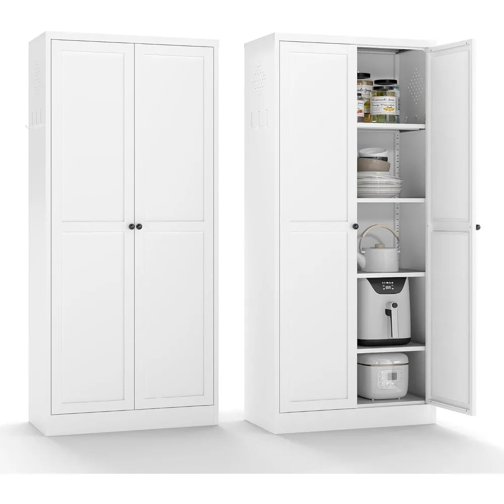 61" White Kitchen Pantry Cabinet with Adjustable Shelves and 2 Doors, Freestanding Assembly Required