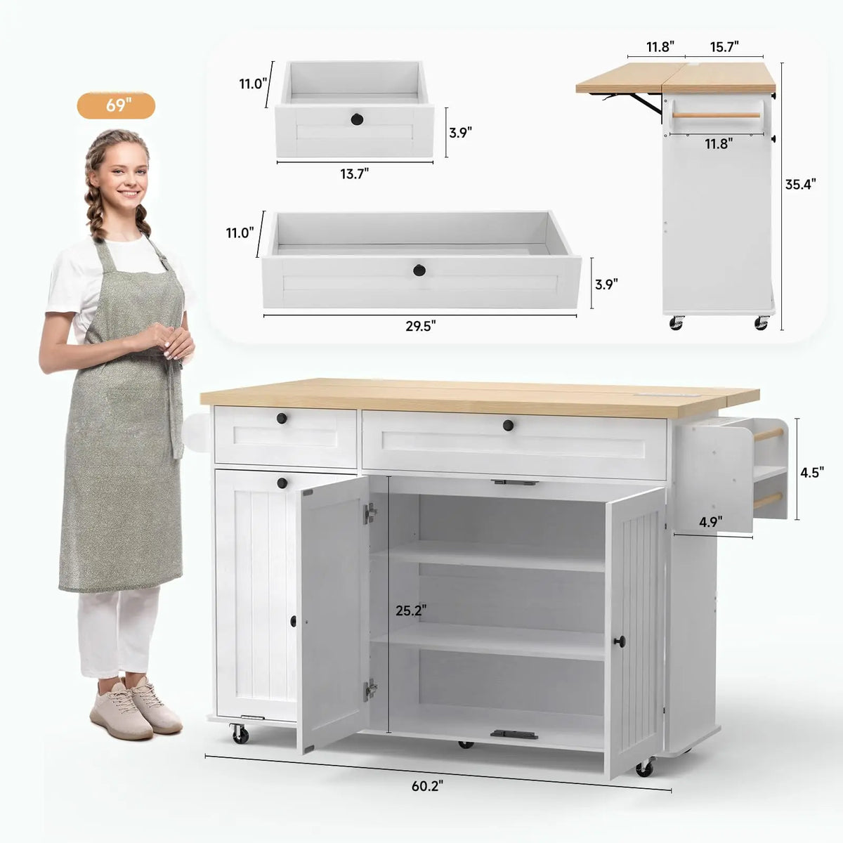 Rolling Trolleys Kitchen Island Table Drop Leaf