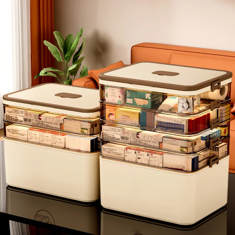 Multifunctional Multi-Layer Storage Box with Handle, Large/Extra-Large Size - for Stationery Storage, Sewing Supplies Storage, Office Supplies, Durable Waterproof Medicine Box/Medicine Case, Storage Box with Separate Small Me
