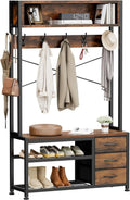 Hall Tree with Bench and Shoe Storage, 31.5" Coat Rack Freestanding with 2-Tier Storage Shelf, 6-in-1 Entryway Bench Coat Rack w