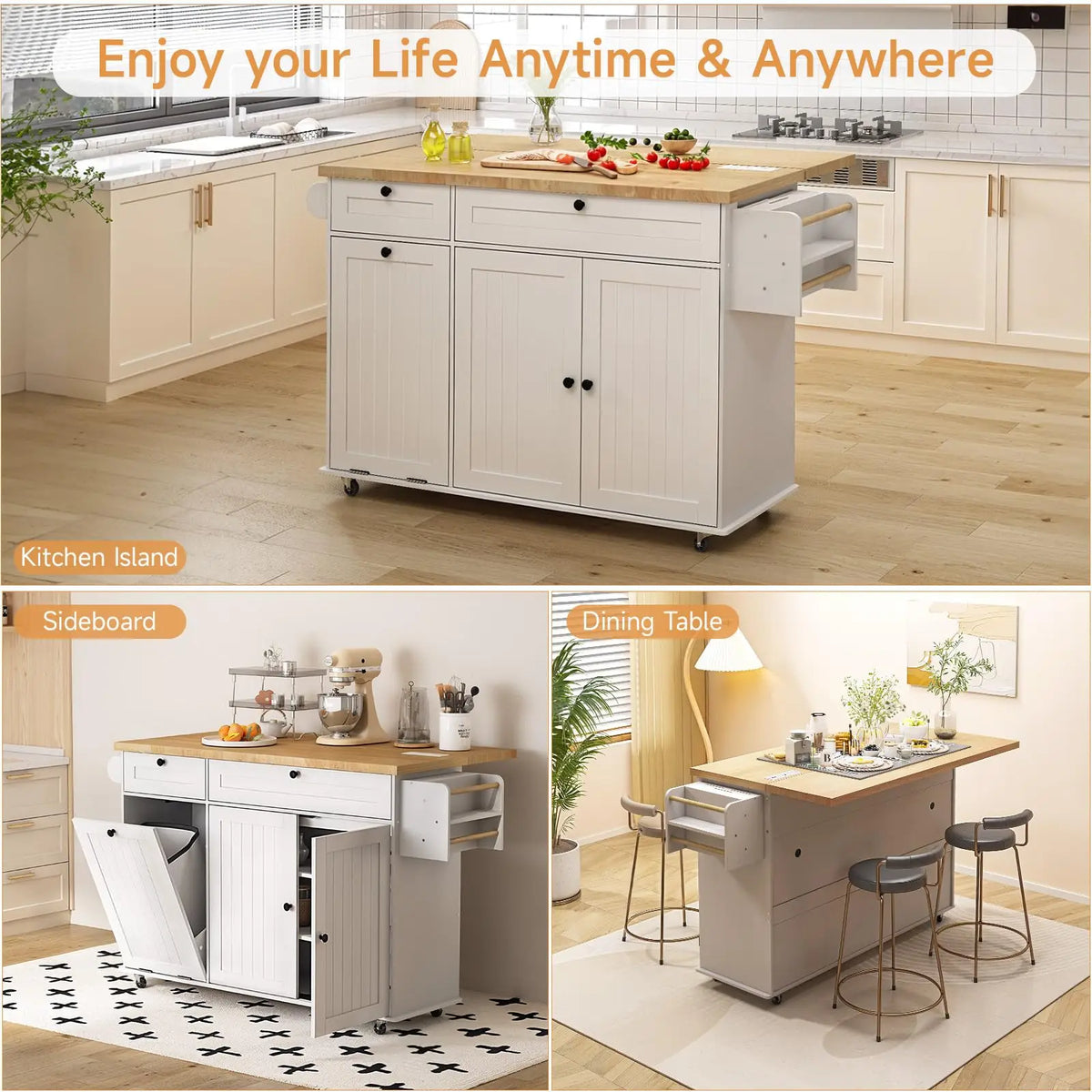 Rolling Trolleys Kitchen Island Table Drop Leaf